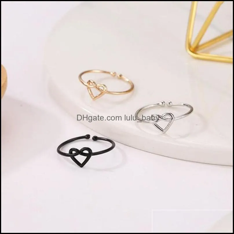 Band Rings Jewelry Korean Fashion Heart Shape Open Wedding Ring Cross Hollow Out Knot For Women Girl Bride Couples Valentines Gift 325 N2 Dr
