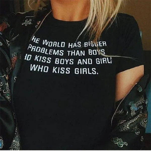 Dünyanın erkeklerden daha büyük sorunları var kızlar kızlar mektubu t gömlek tumblr grafik tees tişört kadın t-shirt giysi tops x0628