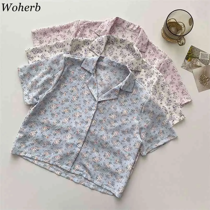 Short-sleeve Floral Shirts Women Summer Korean Temperament Blouses Suit Collar Single Breasted Loose Vintage Tops 210519