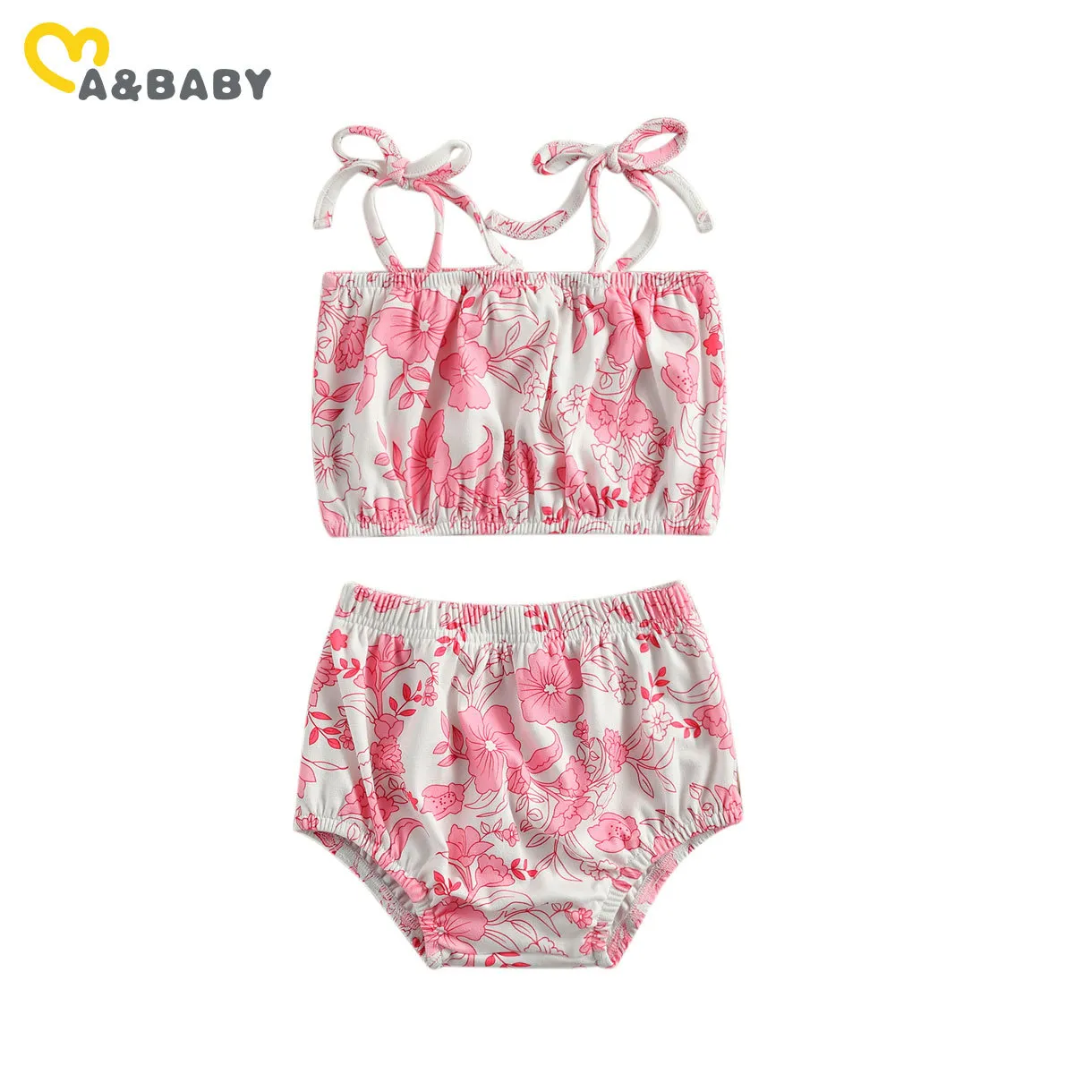 3-24m Sommarblomma Född Babyflickor Kläder Set Söt Toddler Infant Bow Vest Shorts Outfits Kostymer 210515