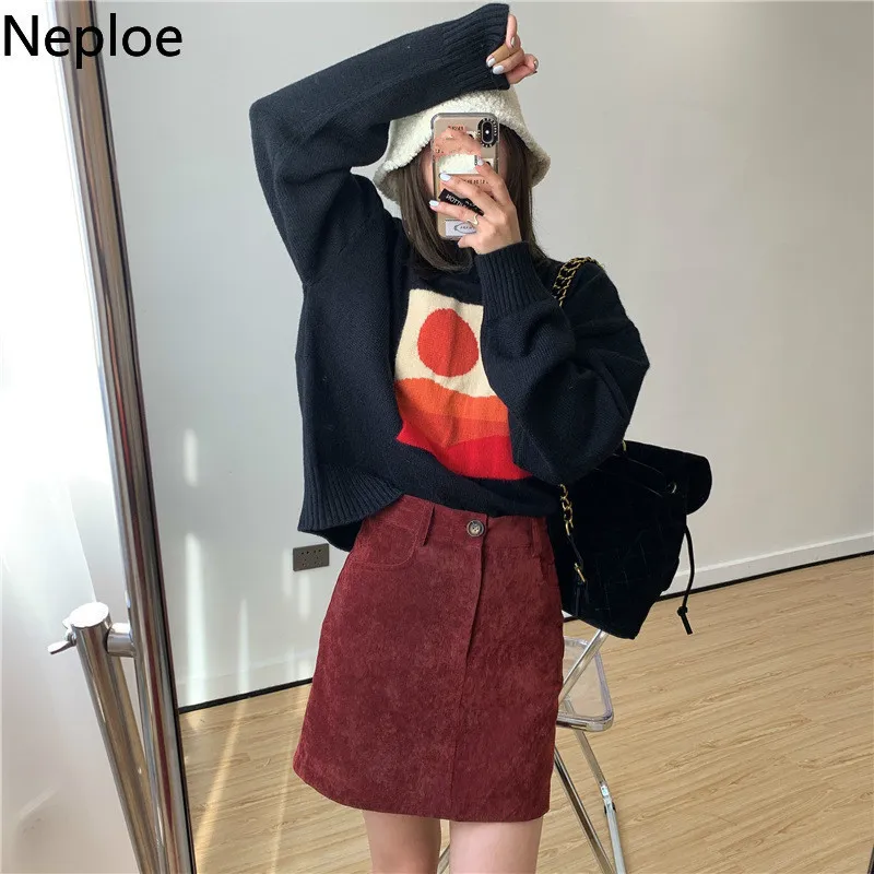 NEPLOE WINTER Kleding Koreaanse Chique Print Knit Bijgesneden Pullovers Suiner Mujer Halve Turtleneck Sweater Voor Vrouwen Losse Jumper Jas 210422