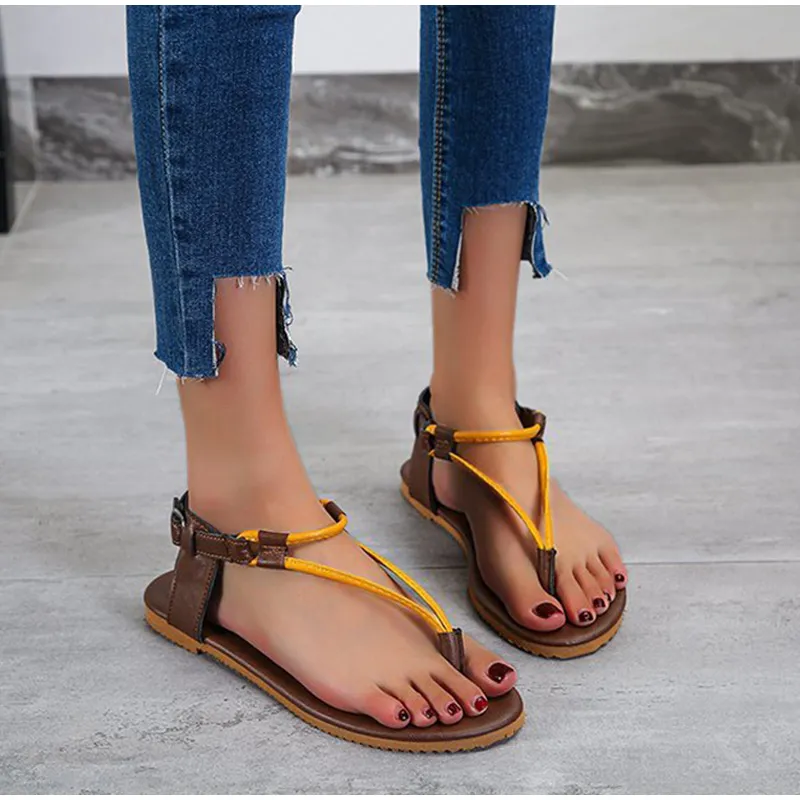 Damskie Sandały Clip Palec Pu Leather Summer Beach Casual Damskie Komfort Płaskie Buty Slip On Female Sandales Plus Size Flip Flops