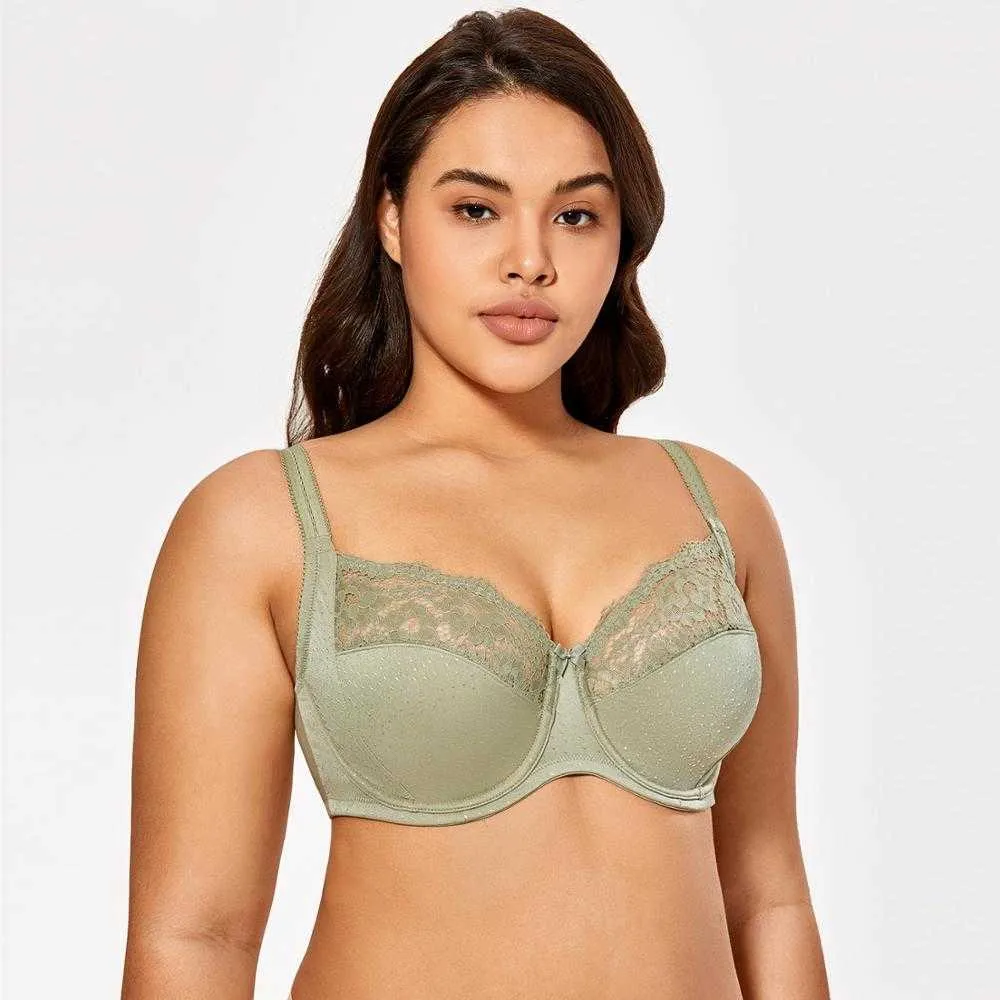 DELIMIRA Women's Plus Size Minimizer Lace Bra Full Coverage