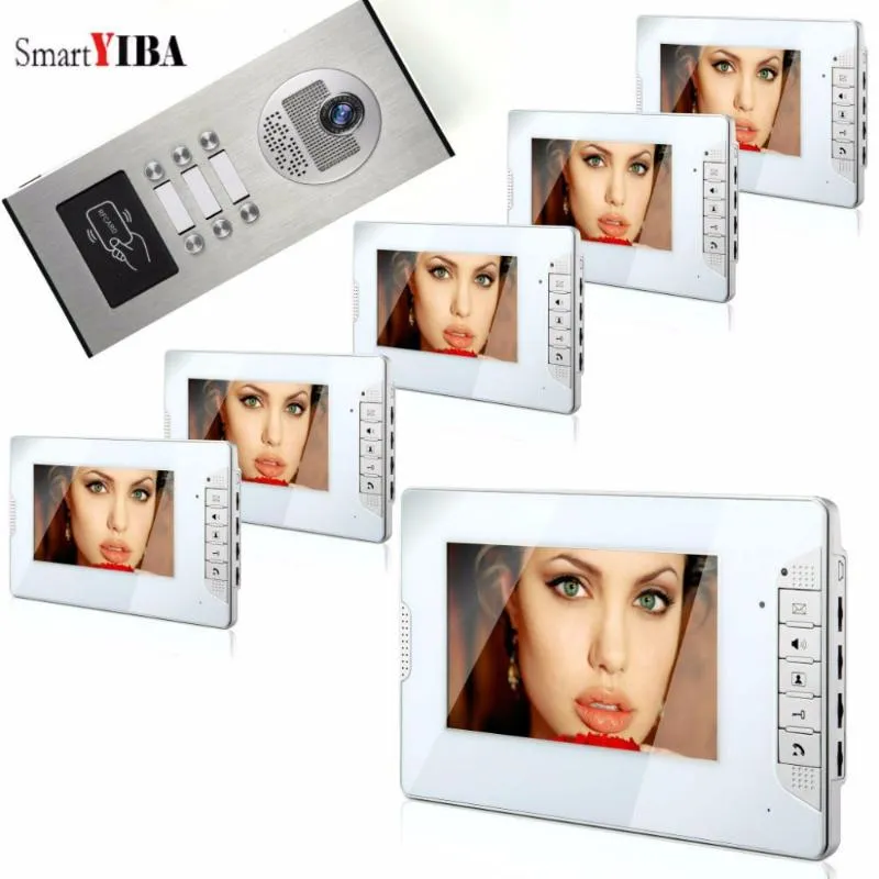 SmartYIBA 7" LCD Apartment Intercom Video Door Phone System IR-CUT Night Vision 1000TVL Camera Doorbell With 2 To 12 Monitors Phones