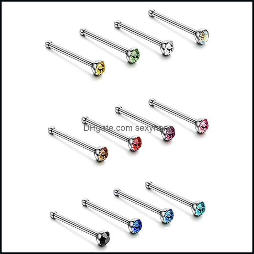 Other 60 Pieces/pack Stainless Steel Crystal Nose Ring Set Women Girl Piercing Stud Lot Body Jewelry