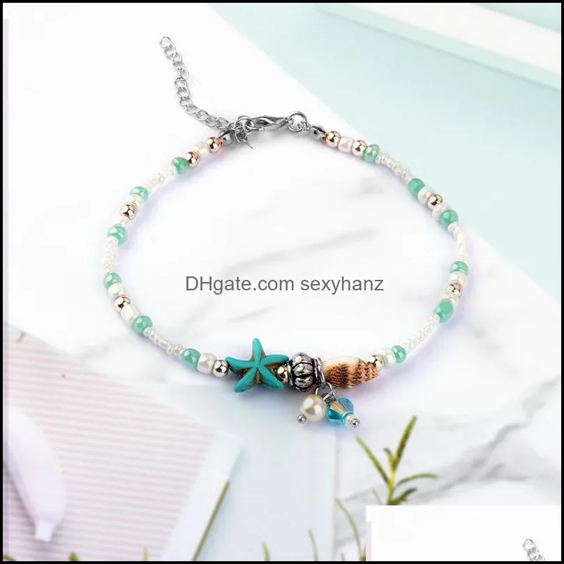 S349 Hot Fashion Jewelry Shell Anklet Chain Shell Starfish Charms Beaded Ankle Bracelet Beach Anklets Foot Chains