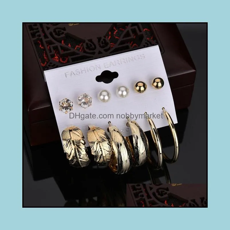 Orecchini pendenti con lampadario Gioielli Moda 6 paia / set Colore oro e argento Big Round Cz Stone Perla imitata per donna Brincos Drop Deliver