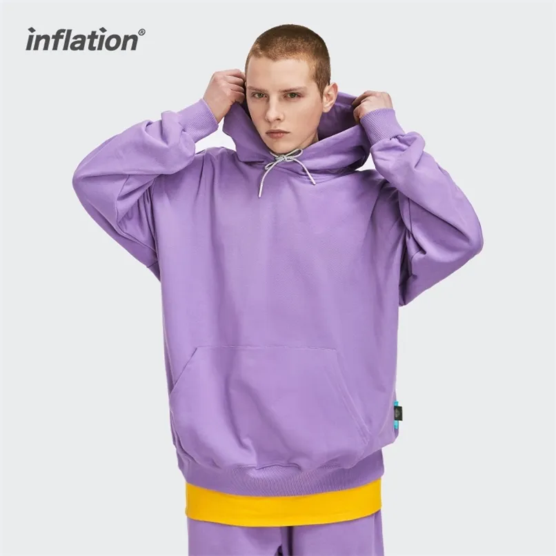 Inflationen 11 färger comfy överdimensionerade hoodies män streetwear tunna känguruficka super mjuk blank hoodie unisex hooded tröja 210813