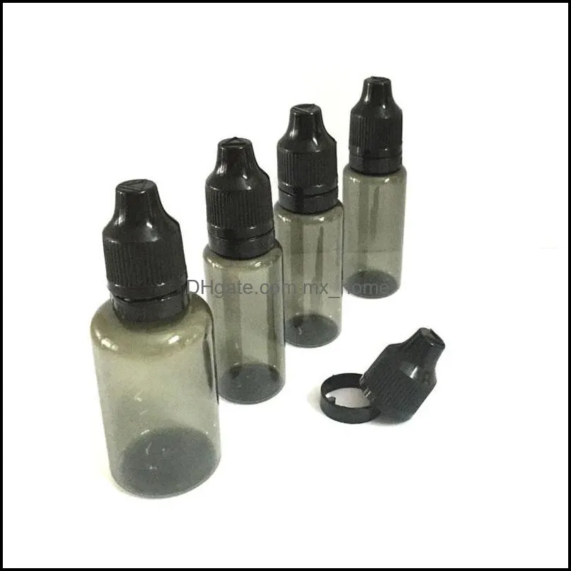 Wholesale- Wholesale 5ml 10ml 15ml 20ml 30ml 50ml PET Plastic Black Empty Bottle E Liquid Bottle With Childproof Cap Tamper Evident