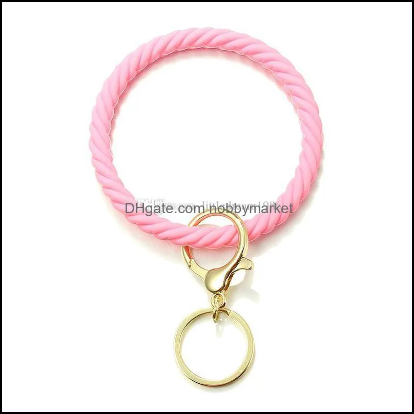 Wristlet Keychain Bracelet Bangle Key Ring Fashion Charm Round Key Chians Soft Silicone Car Key Fob Holder for Women