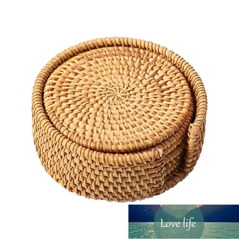 Mats & Pads 6pcs Table Decor Coffee Tea Kitchen Home Heat Insulation Woven With Storage Box Placemats Accessories Rattan Round Shape