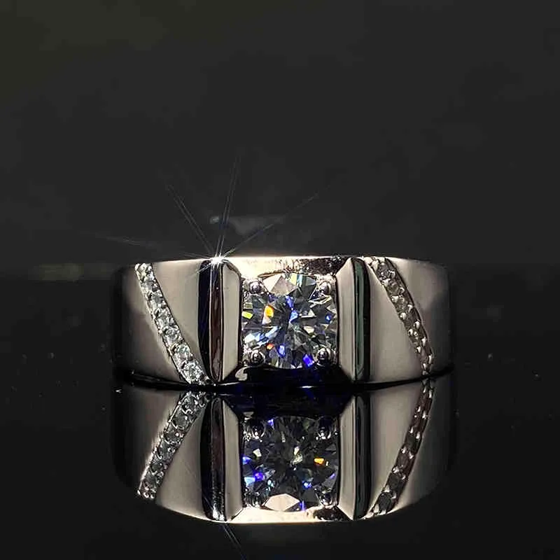 Bague Moissanite en argent Sterling 925 pour hommes, bagues en diamant à la mode, promesse de mariage classique pour hommes