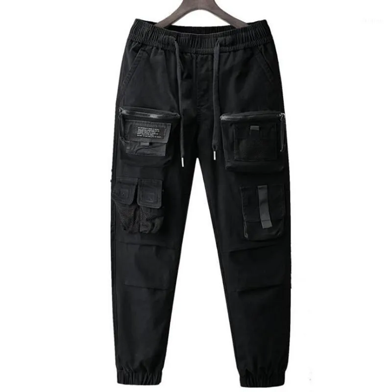 Męskie Cargo Harem Spodnie Wstążki Czarny Zielony Hip Hop Casual Mężczyzna Joggers Spodnie Moda Streetwear