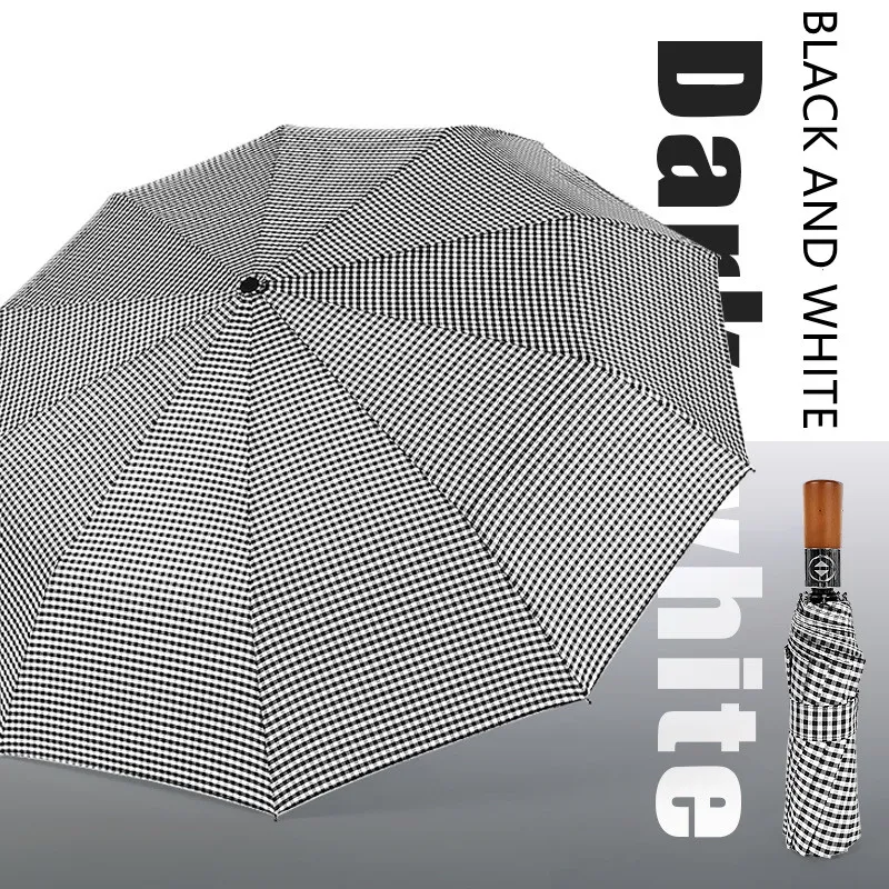 ビッグパラソルメンズビジネススタイル105cm自動傘rain木製のハンドルを持つ3つ折り防風の大きな傘