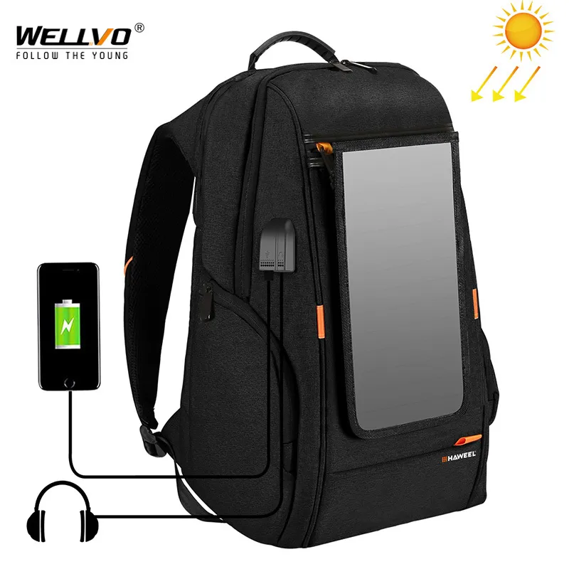 Outdoor Solar Panel Power Travel Backpacks Multifunction Breathable Men Backpack Laptop Bag with Handle USB Charging Port XA279Z 210322