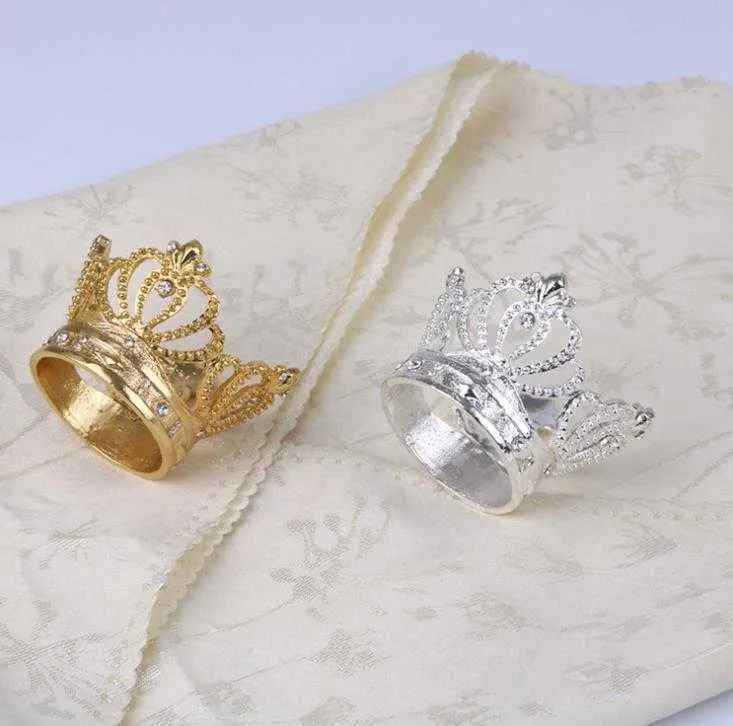 50 Pcs Crown Napkin Ring with Diamond Exquisite Napkins Holder Serviette  Buckle for Hotel Wedding Party Table Decoration DAW106