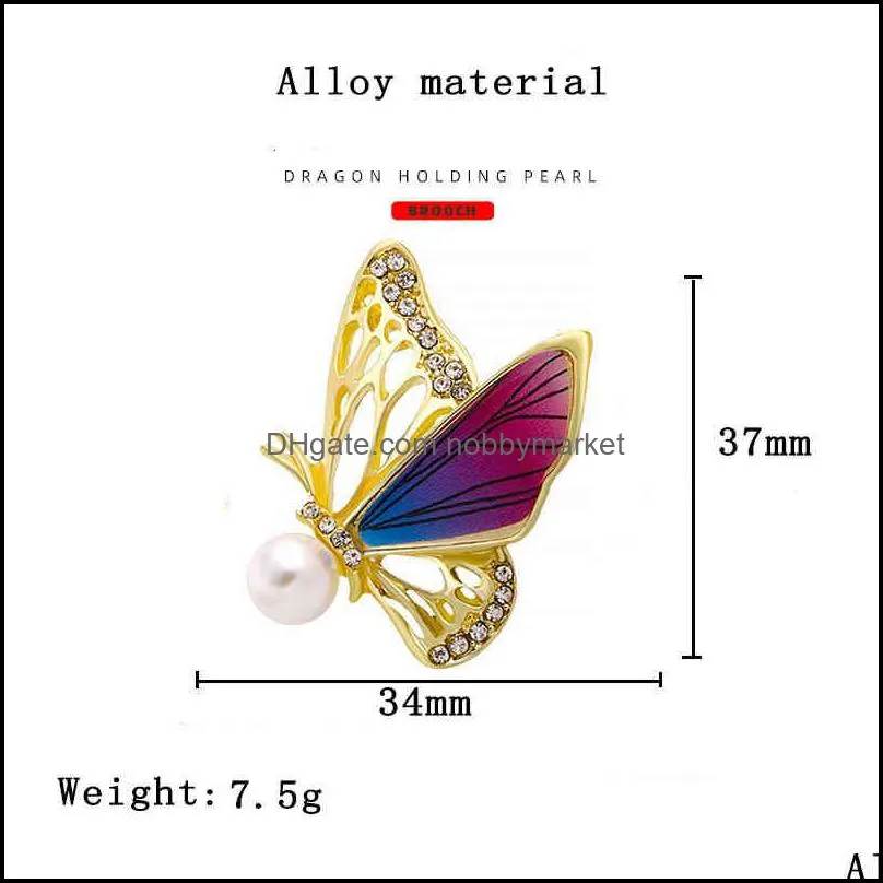 Luxury brooch New fashion painted Butterfly Brooch personality versatile micro inlaid Pearl Rhinestone accessories