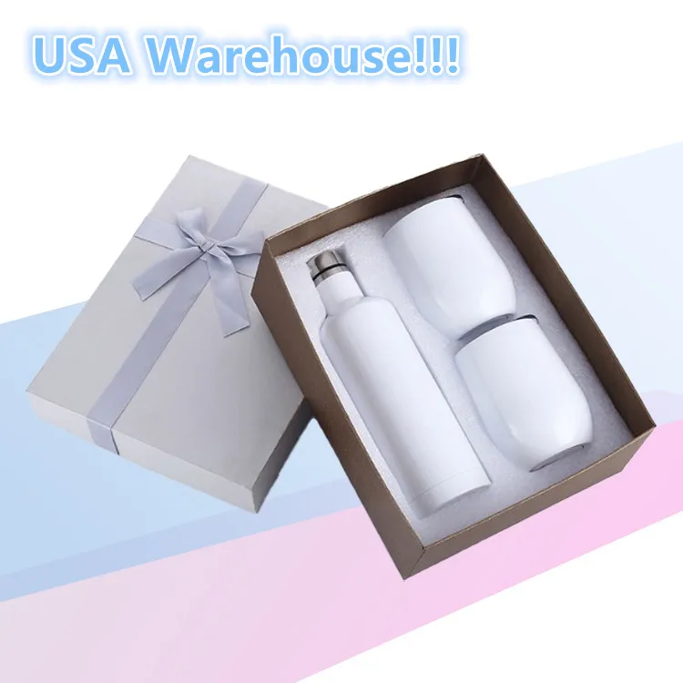 Local warehouse 3pcs Sublimation Tumbler Insulated Bottle and Tumbler Set Wine glasses Set 25oz Wine Bottle and 2pcs 12oz Wine Tumbler USA warehouse