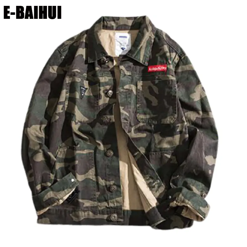 E-BAIHUI Hommes Camouflage Denim Veste Slim Fit Camo Jean Vestes Pour Homme Camionneur Manteau Survêtement Taille S-4XL Revers Cou Top Vêtements 2025