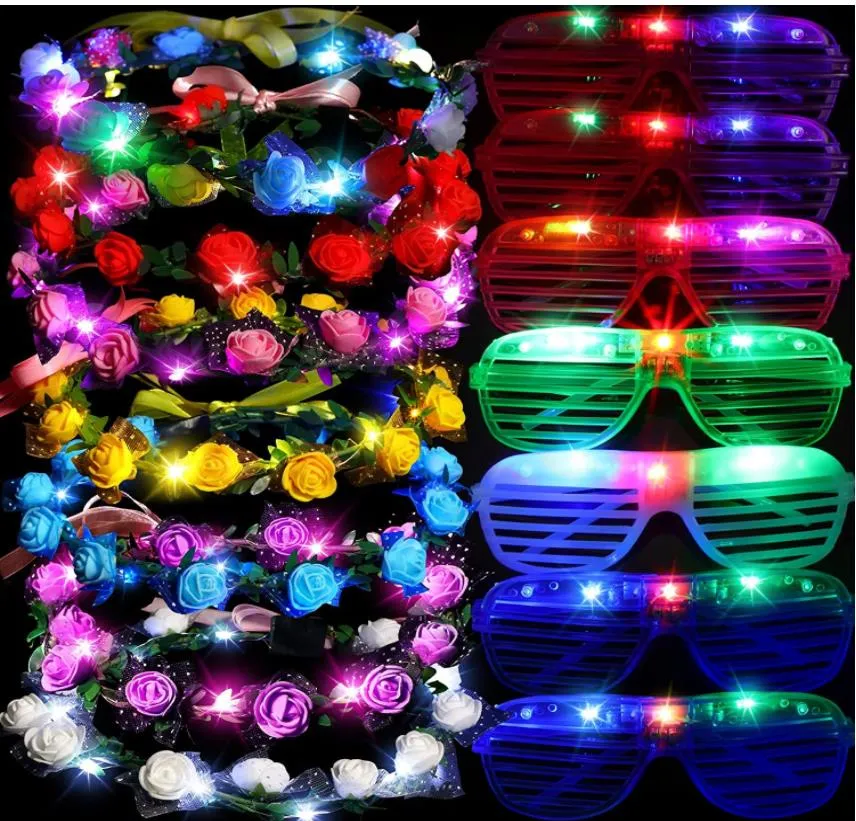 LED Light Up Party Bril Bloem Kroon Decoratie Glow In The Dark Knipperende Hoofdband Eyewear voor Bruiloft Verjaardag Concert Neon Party