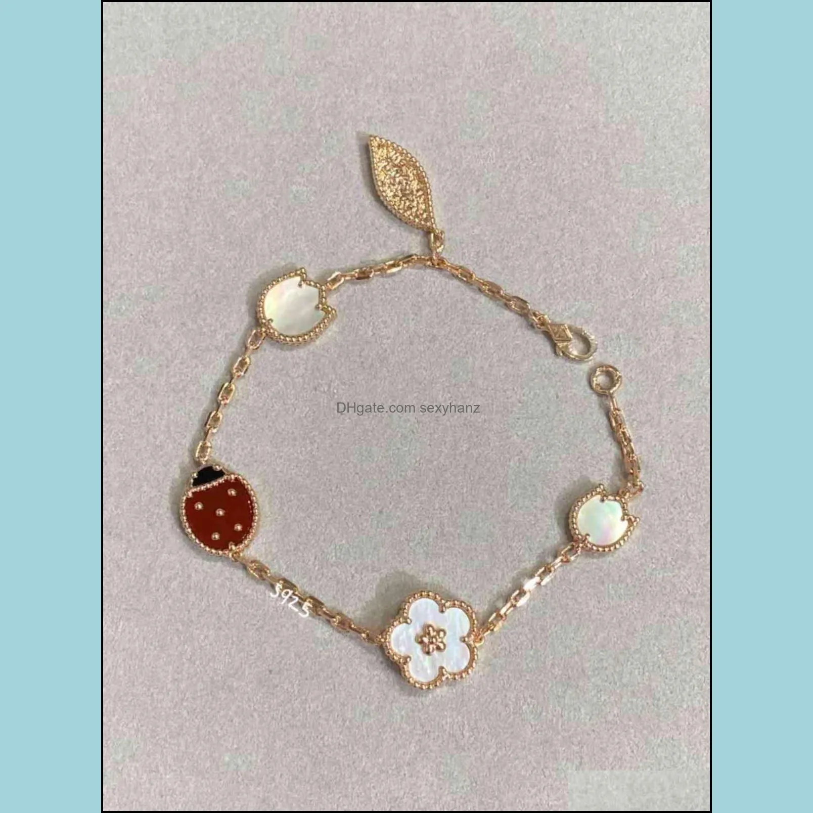 Bedelarmbanden sieraden armband vier bladgras Ladybug vijf bloem vrouwelijk VC 18K rose goud single fritillaria chalcedony sier k drop del