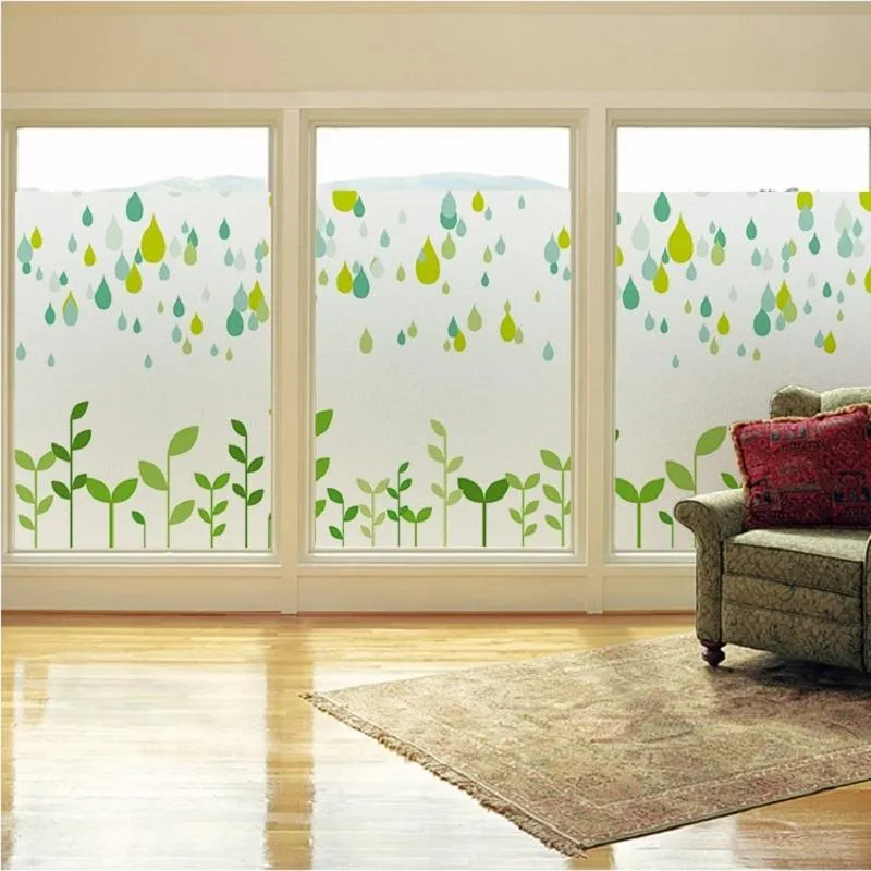 Window Stickers Custom Size Static Cling Glass Film Privacy Protection Green Fresh Pattern Home Decorative Frosted Sun-Blocking Stained Stic