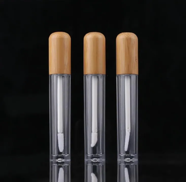 300pcs 5ml Bamboo Lip Gloss bottiglia di imballaggio riutilizzabile Labbra Balsamo Tubo vuoto Contenitore cosmetico Imballaggio Lipbrush Tubi fai da te SN5682
