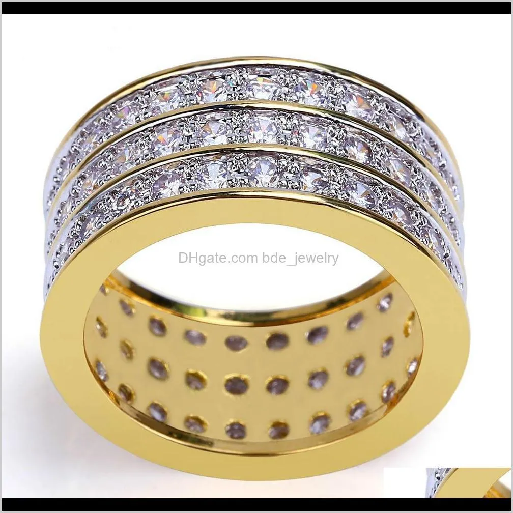 hip hop rock gold color plated round rings cool full iced out micro pave cz stone ring for male jewelry gift