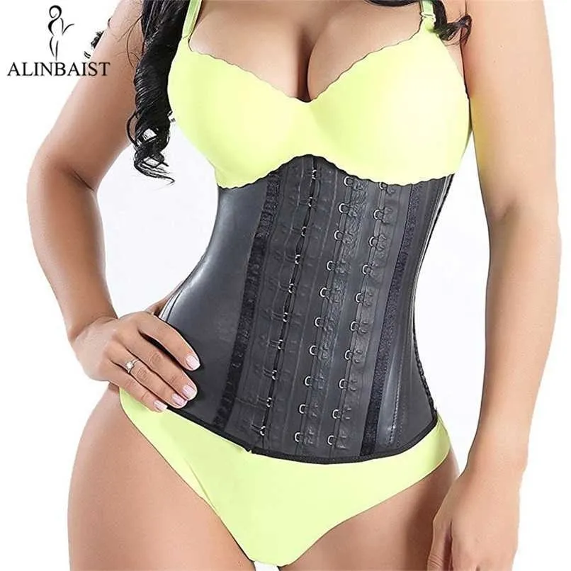 Dames Shapewear Strong Latex Taille Trainer Workout Zandloper Riem Cincher Trimmer Lange Torso Fajas 9 Steel Bot 211116