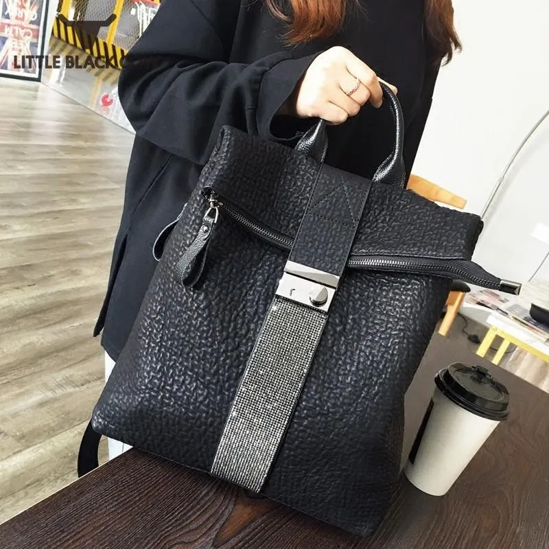 Rucksackstil hochwertiger Satchel Marke Echte Leder Diamanten Luxus Eimer Taschen Frauen Soft Fold Fashion Casual Travel Rucksäcke