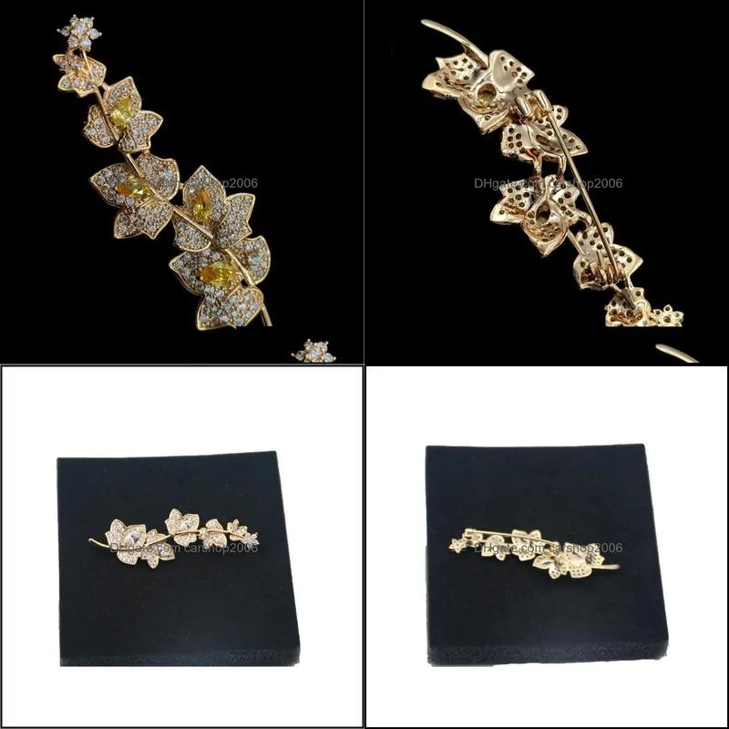 Pins, Brooches MADALENA SARARA Ziron Inlaid Crystal Copper Gol Plated Brooch Pin Easy Insert For Women Jewelry MD-00535D