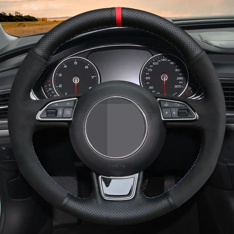 Car Steering Wheel Cover Black Genuine Leather For Audi A1 8X A3 8V Sportback A4 B8 Avant A5 8T A6 C7 A7 G8 A8 D4 Q3 8U Q5 8R