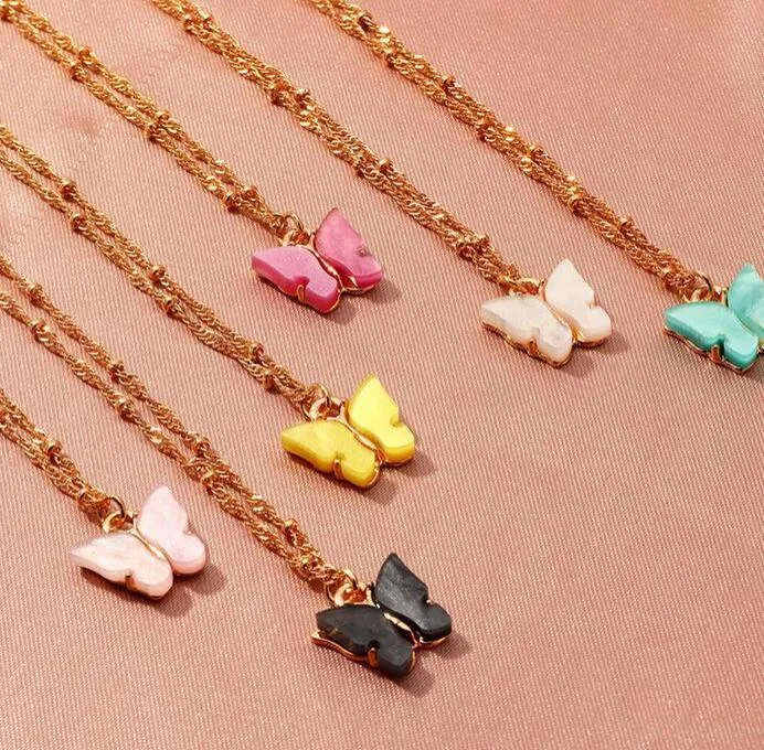 NUEVO INS Collar de mariposa Mujeres Acrílico Colgante Collares Regalo de joyería de moda para niñas Fiesta de declaración Epacket gratis