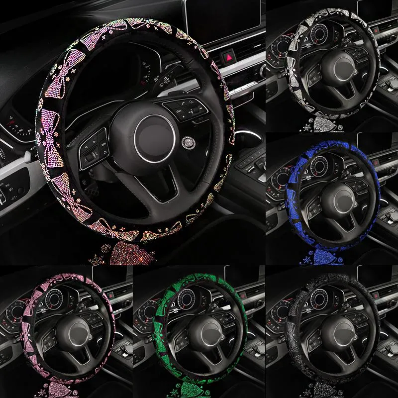 Steering Wheel Covers Crystal Bow Car Universal Bling Rhinestone Cover For Girls Accessories Size 15 Inch