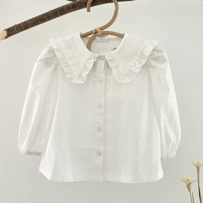 Lente herfst turn-down kraag kids meisje lange mouw pure kleur shirt zuigeling baby geboren kleding 210429