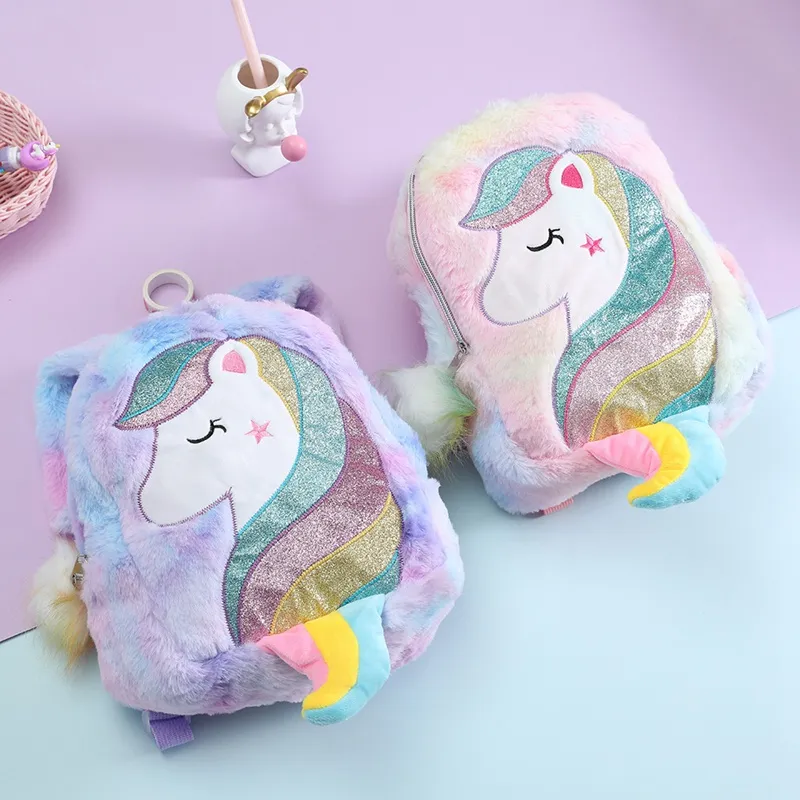 Zaino per bambini simpatico cartone animato Zaino per unicorno in peluche Zaino per bambini in pelliccia Borsa per libri regalo per bambini 0129