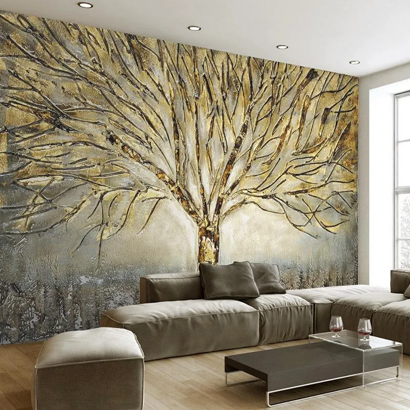 Tapeten Benutzerdefinierte 3D-Wandbilder Tapete Moderne Mode Abstrakte Kunst Relief Ölgemälde Baum Wohnzimmer TV Hintergrund Wandpapier