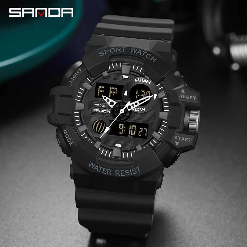 SANDA Marke Männer Mode Wasserdichte Stoppuhr Analog Quarzuhr Herren Sport Uhren Casual Digitale Uhr Männlich Relogio Masculino G1022