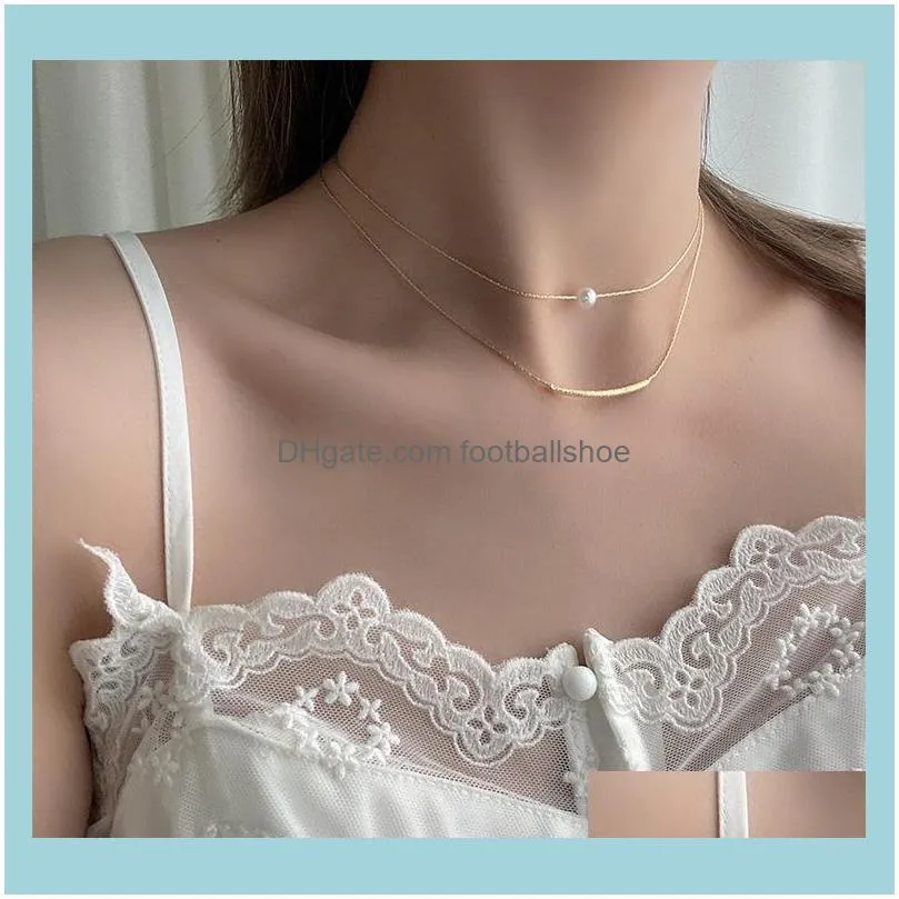 Arrivals 2021 Fashion Modern Peals Choker Necklace Double Layers Round Necklaces Golden Chain Jewelry Women Chains