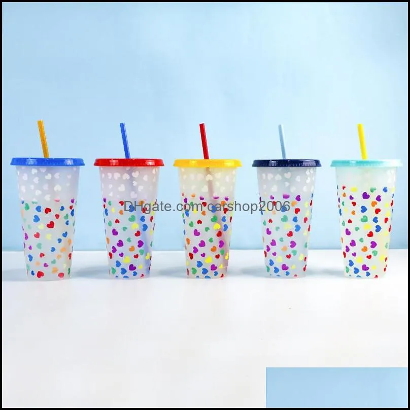 Cold Discoloration Plastic Tumbler 710ml Cup Creative Straw Water PP Temperature Mugs HWA7954