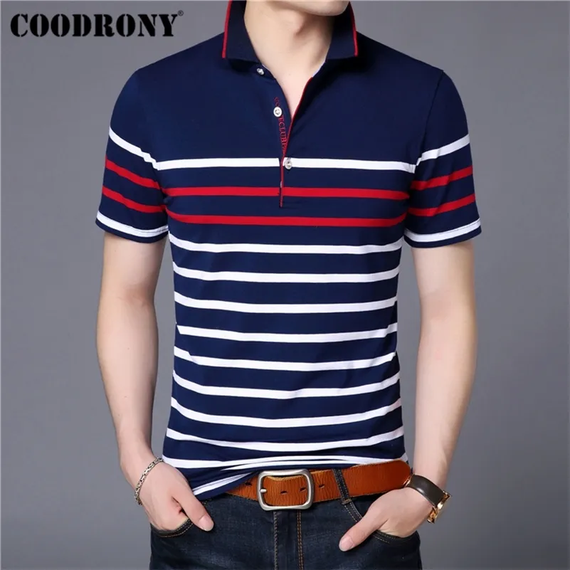 Coodrony Cotton T Shirt Men T-shirt z krótkim rękawem Mężczyźni Summer Social Business Casual Men's T-shirts w paski koszulka koszulka Homme S95101 220224
