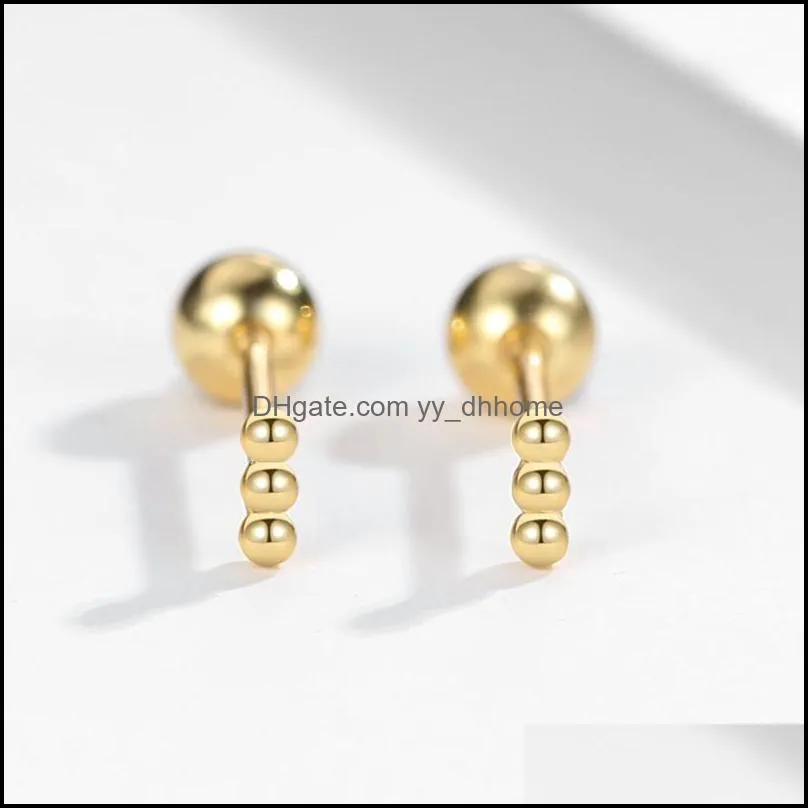Stud ELESHE 100% Authentic 925 Sterling Silver Mini Beaded Earrings With 18K Gold Plated Women Party Fine Jewelry 2021