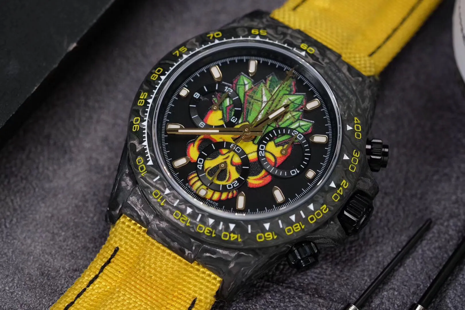 Montre pour hommes WWF montre de luxe fonction chronographe boîtier en fibre de carbone bracelet en caoutchouc 7750 mouvement mécanique automatique