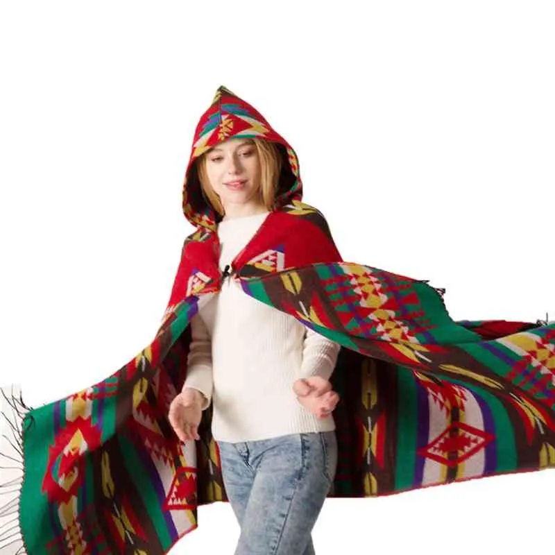 Neue Mode Herbst / Winter Kapuzenkappe Bohemian Volk Poncho Retro Ethnische Stil Mit Kapuze Kappe Warmer Schal mit Hut