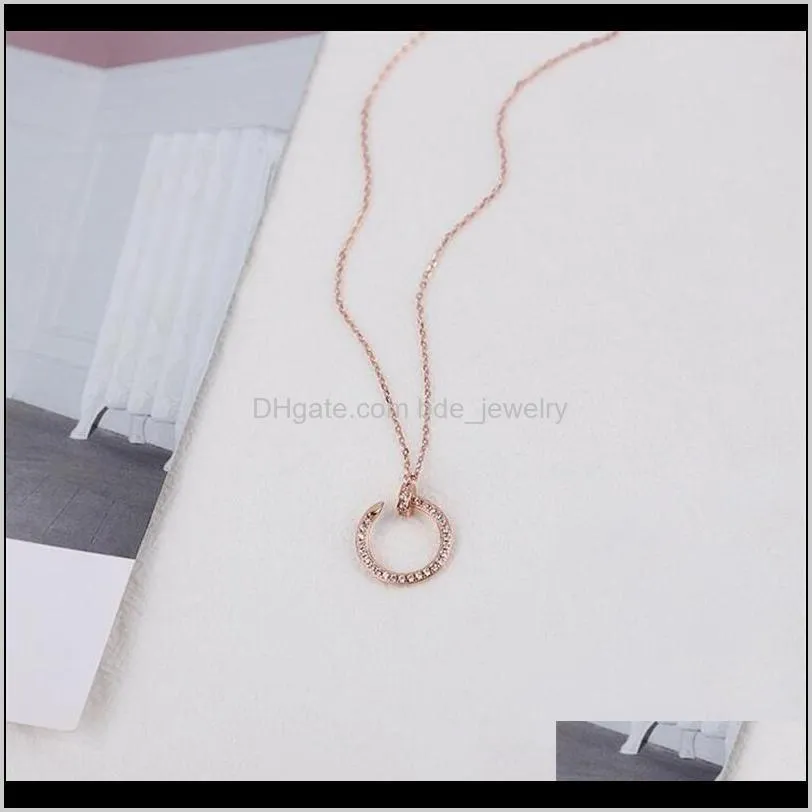 sparkling luxury jewelry pure %100 925 sterling silver&gold pave white sapphire cz diamond gemstones nail pendant clavicle necklace