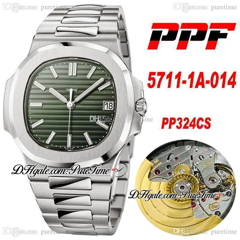 PPF V4 5711/1A A324 Montre automatique pour homme Cadran texturé vert olive Bracelet en acier inoxydable Super Edition Puretime 324CS PP324SC Montres PTPP