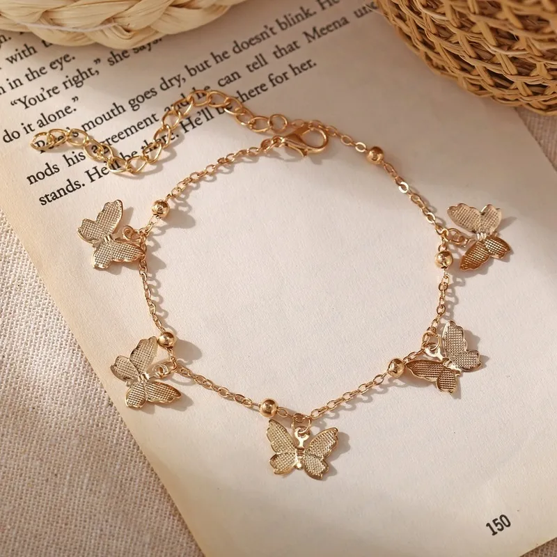 Mode fjäril charms anklets för kvinnor guld silver färg kedja fotled armband på benet Bohemian fot smycken
