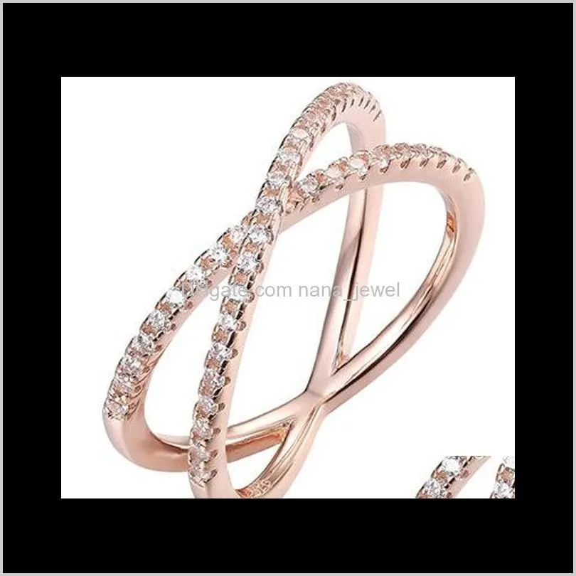 Band Rings JewelryPrincess Round Cut Diamond Ring 18K Розовое золото Кросс наполнен ювелирные изделия свадебные свадьбы.