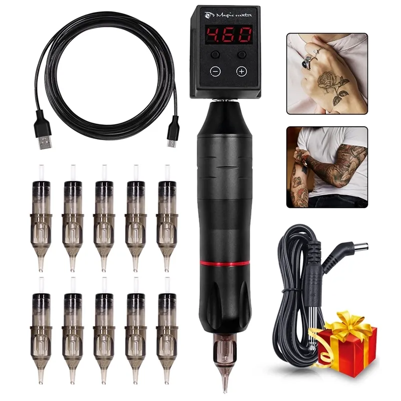 Kit macchina per tatuaggi Biomaser con mini alimentatore per tatuaggi senza fili Aghi per cartucce per tatuaggi a penna rotante per strumento di trucco permanente 211224