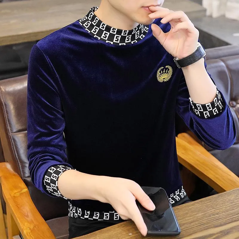 T-shirts T-shirts Royal Blue Velour T Shirts för Mens Retro Luxury Winter Tops Varma Eleganta Designer Kläder Blackish Green Ovanual Products